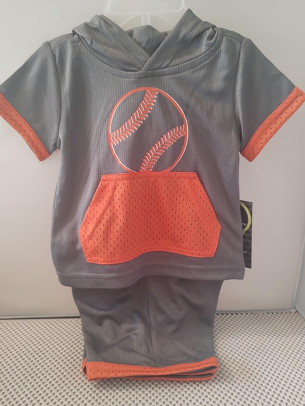 Boys 6-9 Months Top with Hood and Shorts Grey/Orange Baby NWT Athletic Works
